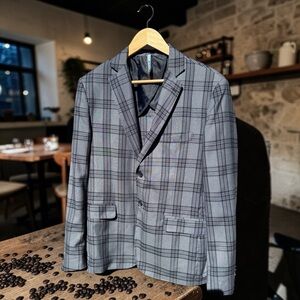 Men Plaid Blazer Gray 40R Sport Coat Lightweight Tailored Dark Academia Italy